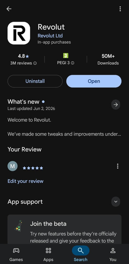 Example screenshot showing an installed Android app