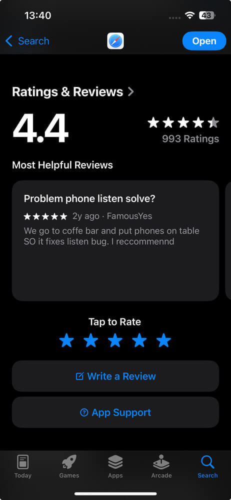 Example screenshot showing an installed iOS app